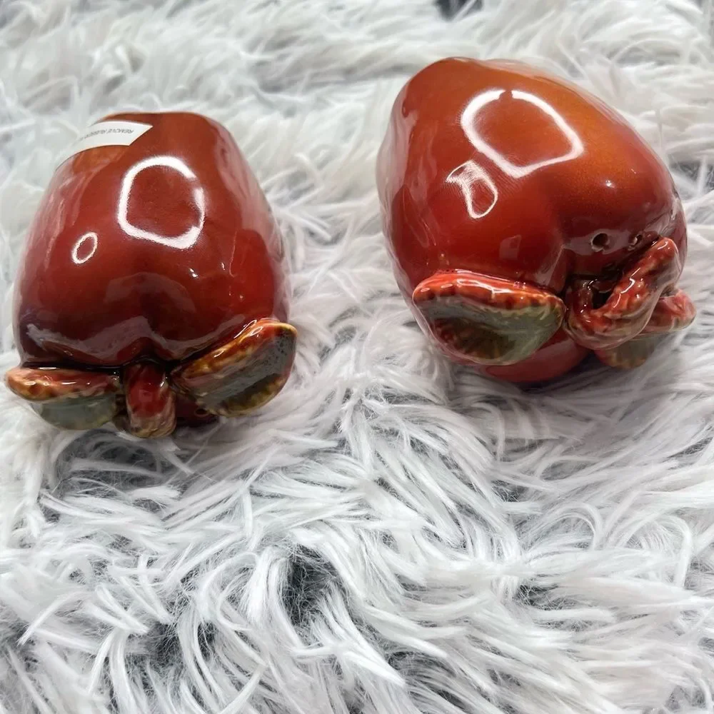 Vintage Red Apple Glazed Ceramic Salt and Pepper Shakers, 2-Piece Matching Set